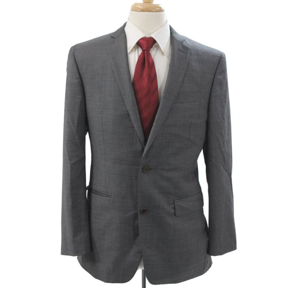 Tallia Mens 2 Piece Gray Wool Suit Jacket Solid Button Classic Size 40